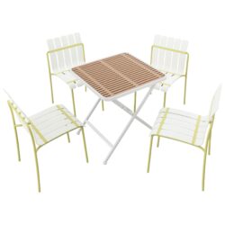 4 Piece Set Of Color Block Designed Single Chairs With Folding Square Table - Grain Yellow / Khaki / White