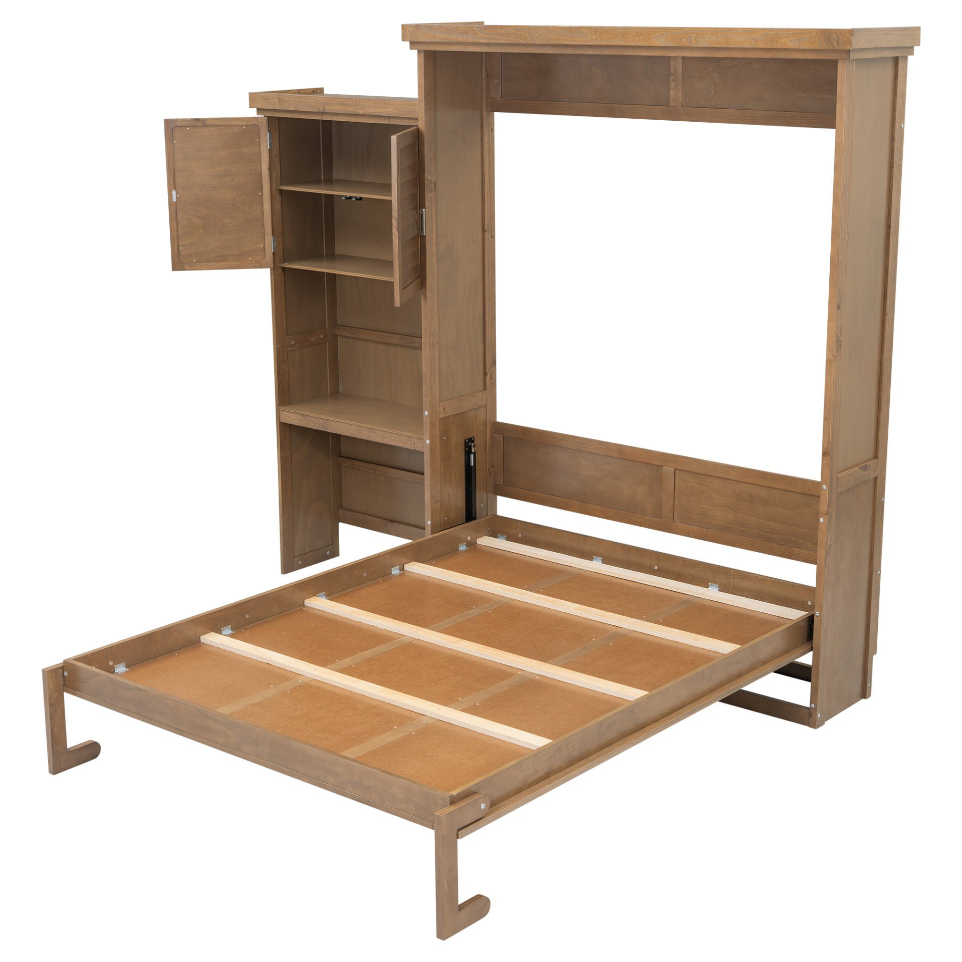 Queen Size Murphy Bed With Louvered Design And Multiple Storage Shelves - Wood - Image 17