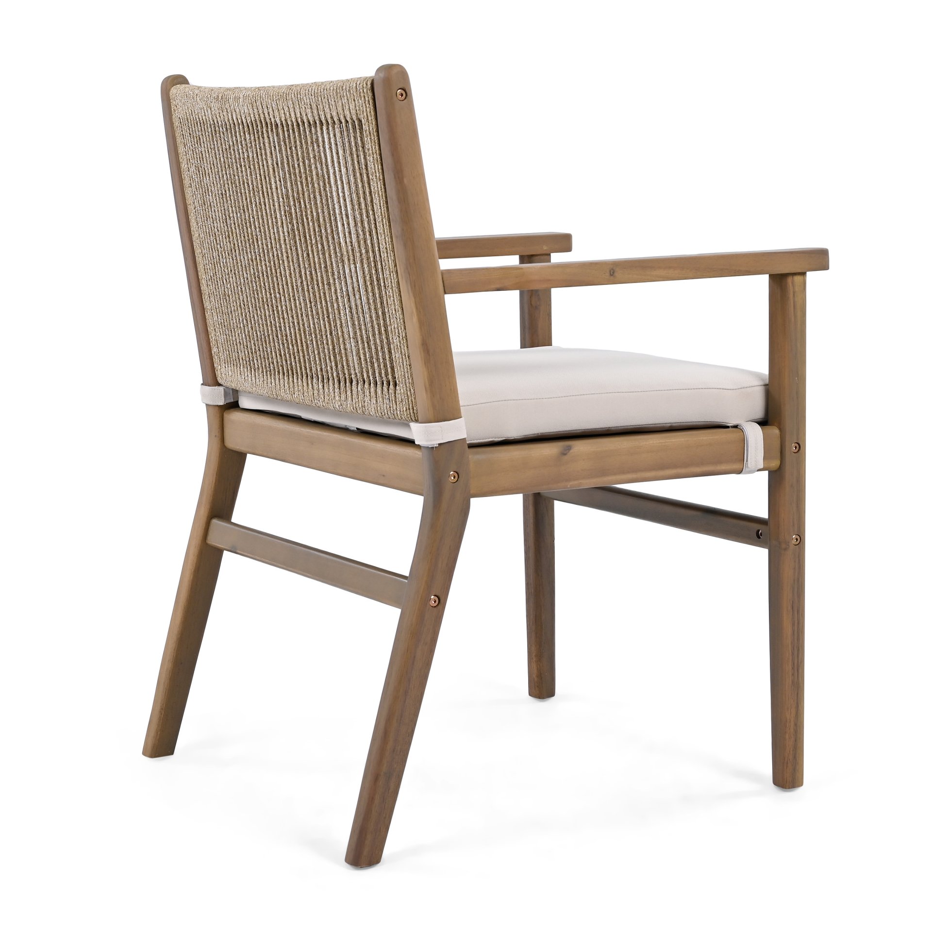 Outdoor Dining Chairs, Patio Armchair With Rope Design Back (Set of 2) - Light Brown - Image 12