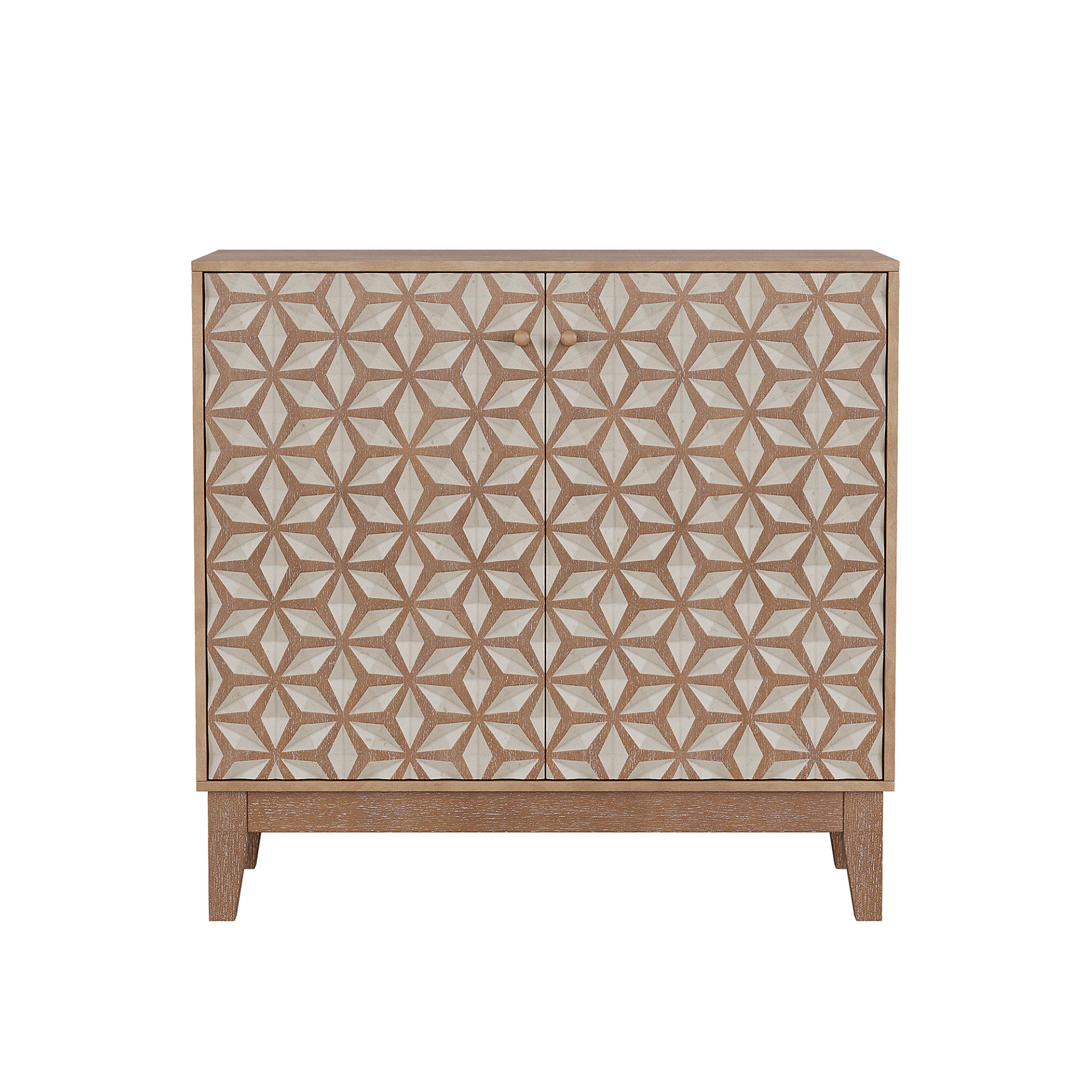 Geometric Design Sideboard With 2 Doors And Adjustable Shelves - Tangerine / Walnut - Image 9