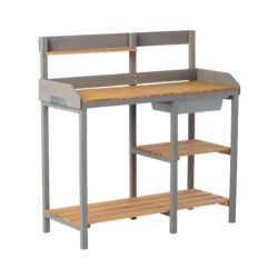 Outdoor Potting - Bench, Workstation Table With Cabinet For Backyard Garden Supplies - Gray / Brown