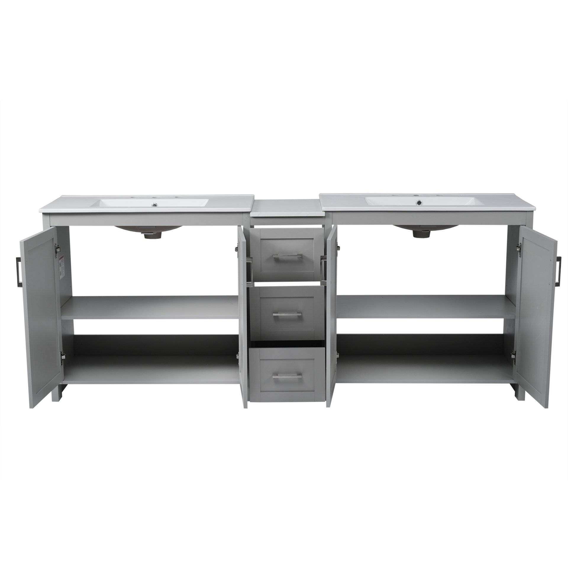 Double Sink Bathroom Vanity With Quartz Countertop, Adjustable Shelves, 3 Drawers - Gray - Image 22