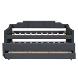 Twin Size Upholstered Daybed With Trundle And 3 Drawers - Gray