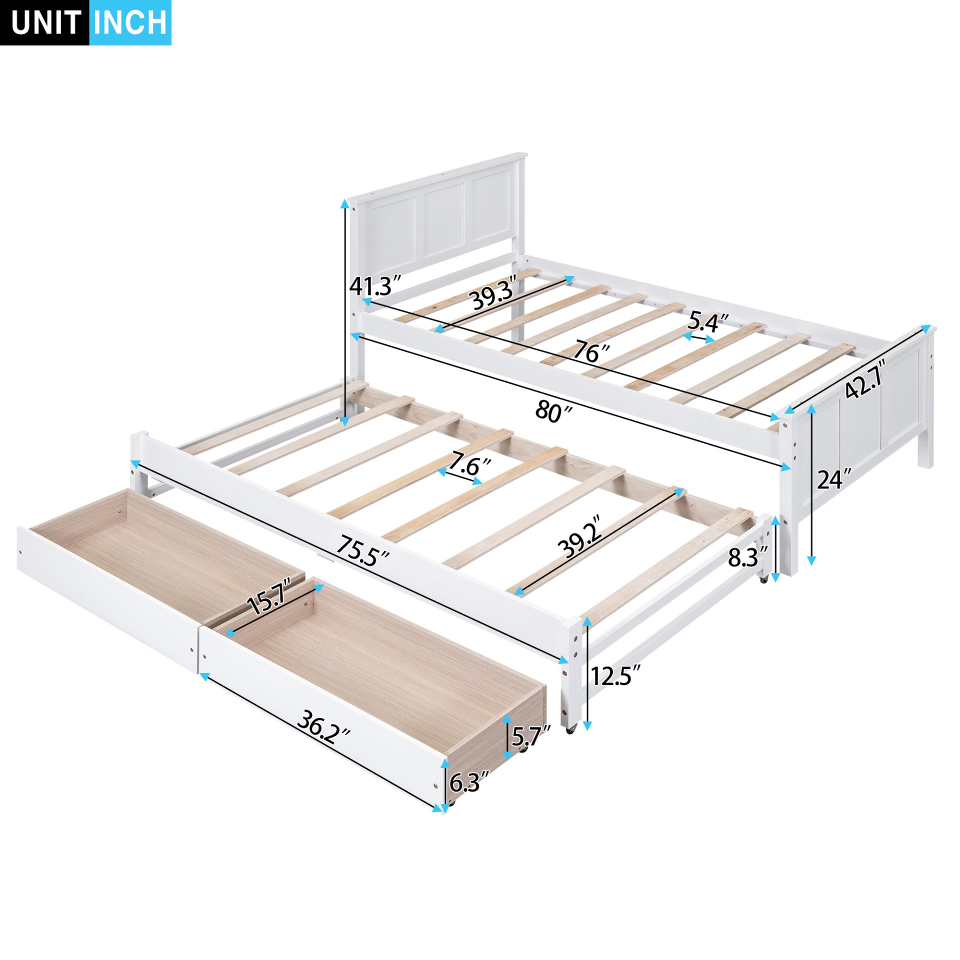 Twin Size Platform Bed With Trundle And Drawers - White - Image 3