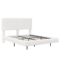 Queen Size Floating Bed With Light, Soft Touch Surface - White