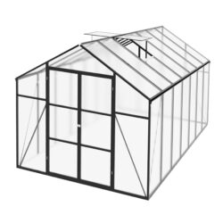 Gain Height Windproof Greenhouse 8 X 14 Ft Polycarbonate With Raised Base And Anchor Alloy Frame, All Season Outdoor Garden Shelter - Black