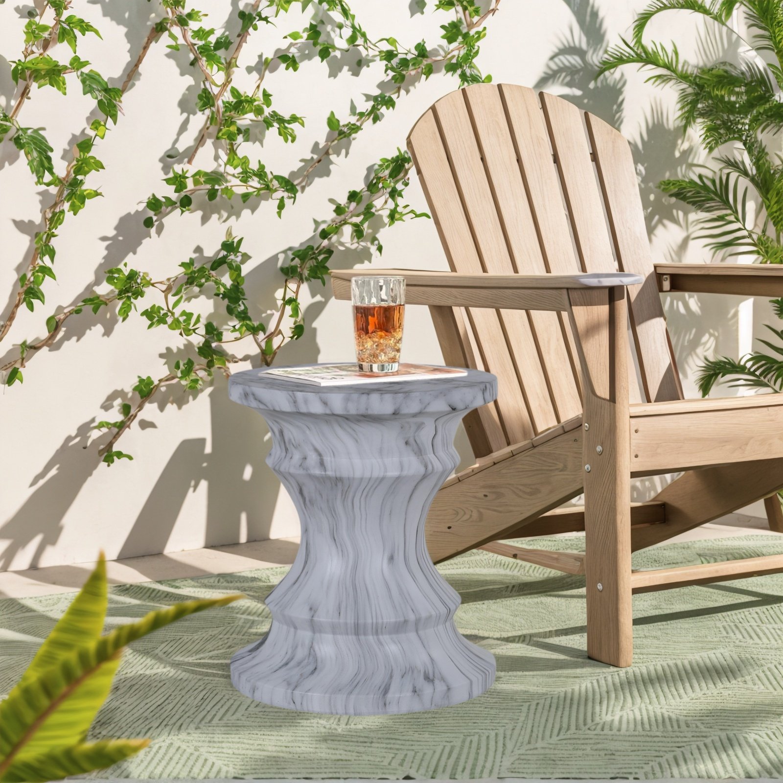 Geometric Round Outdoor End Table - Marble - Image 13