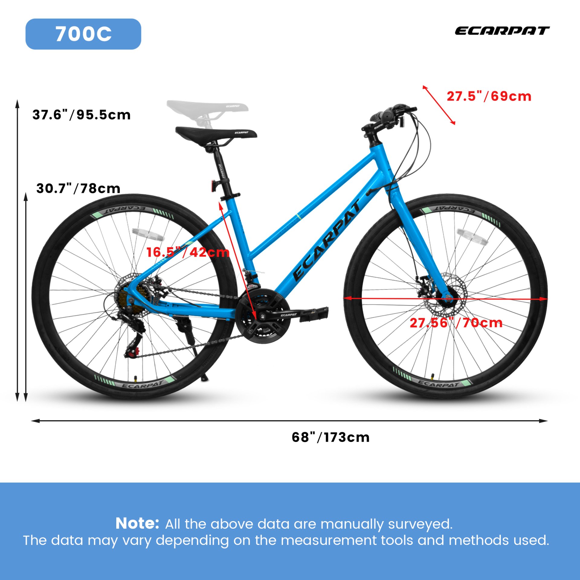 A28250 700Cx35 Road Bike With Aluminum Alloy Wheels, 21 Speed Gear System, Disc Brakes, Wide Tires, Ideal For Urban Commuting And Student Transportation - Black / Blue - Image 3