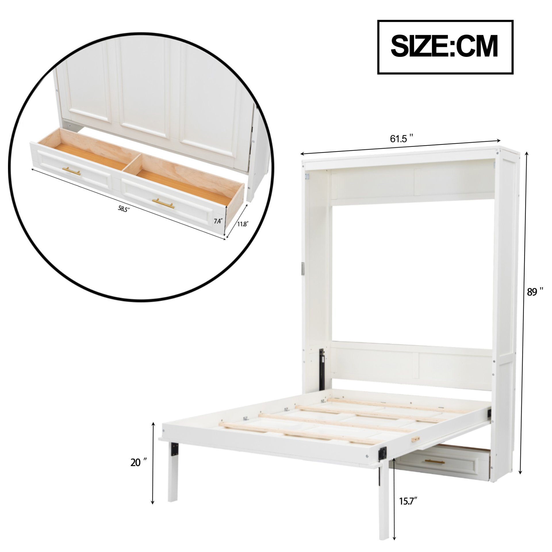 Full Size Murphy Bed With 2 Drawers - Beige - Image 3