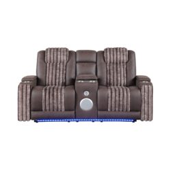 Duran - Power Reclining Loveseat, LED Light And Bluetooth Speaker - Brown