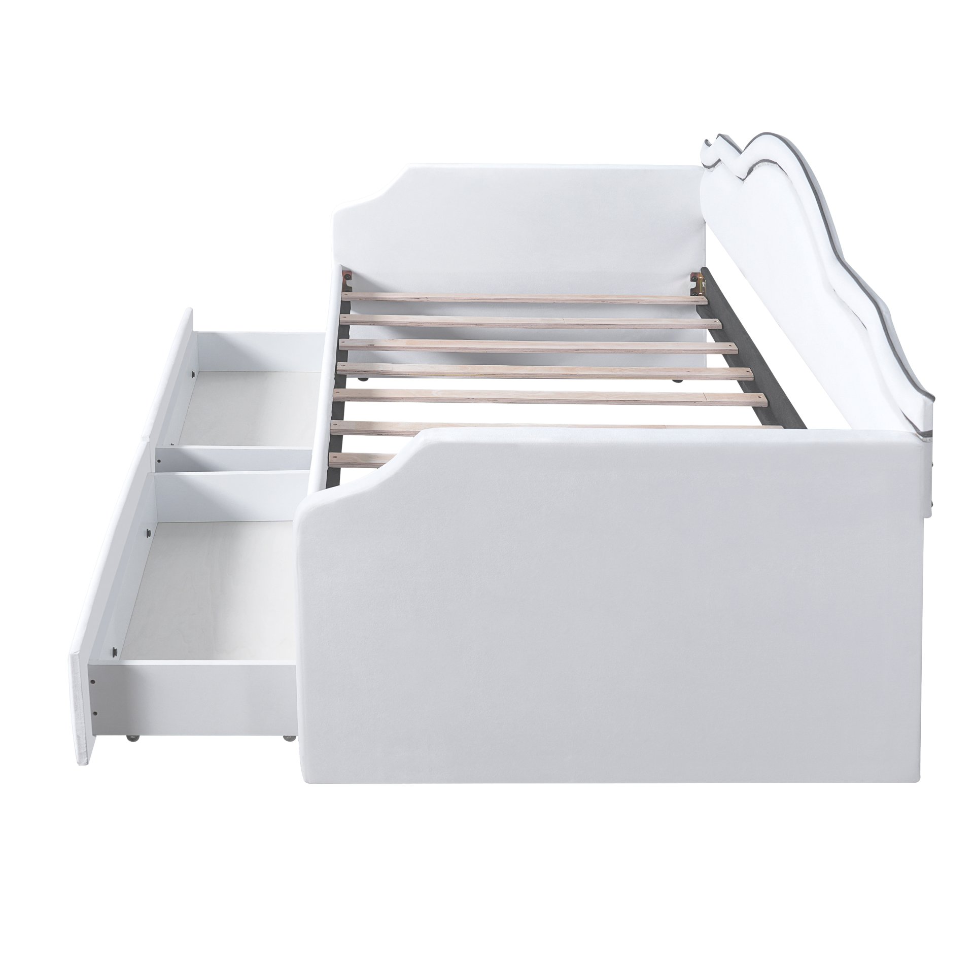 Twin Size Upholstered Daybed With LED Lights And 2 Drawers - Beige - Image 6