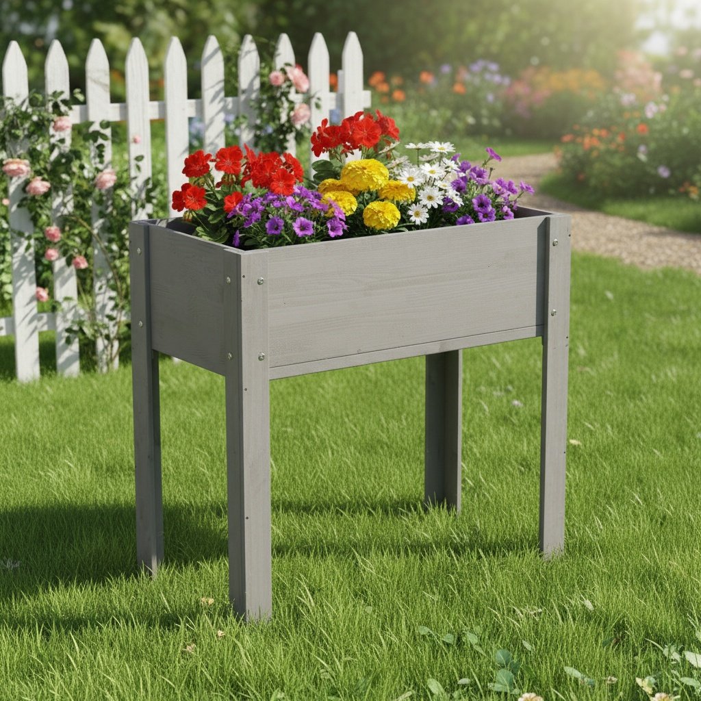 Raised Garden Bed With Legs, Elevated Planter Box For Outdoor Plants Flowers Fruits Vegetable Herb Growingg - Gray - Image 11