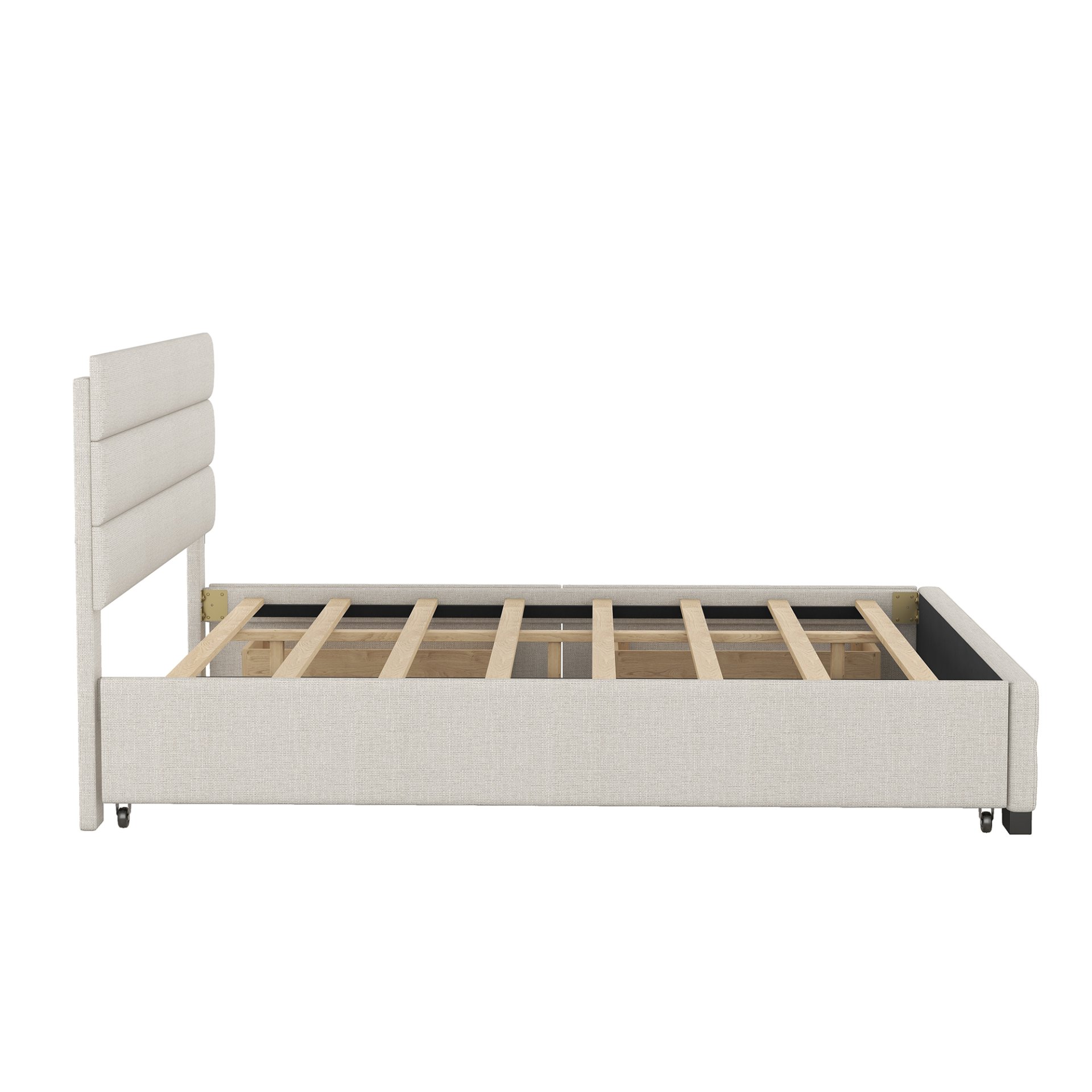 Queen Platform Bed With Twin Trundle And 2 Storage Drawers - Beige - Image 9