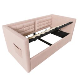 Twin Size Upholstered Hydraulic Storage Daybed With USB & Type C Charging - Pink