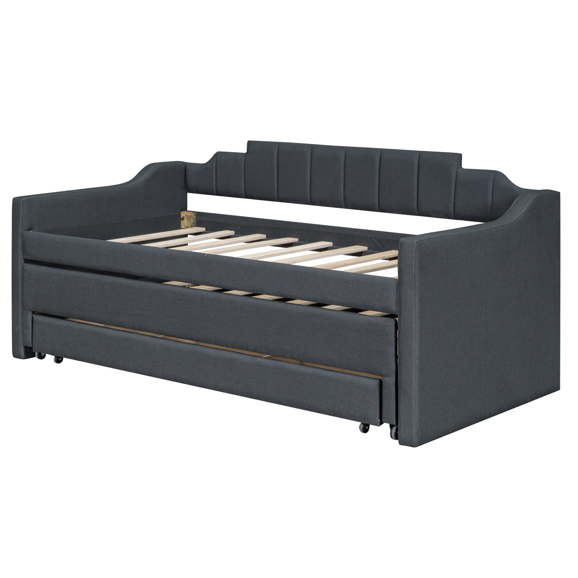 Twin Size Upholstered Daybed With Trundle And 3 Drawers - Gray - Image 6