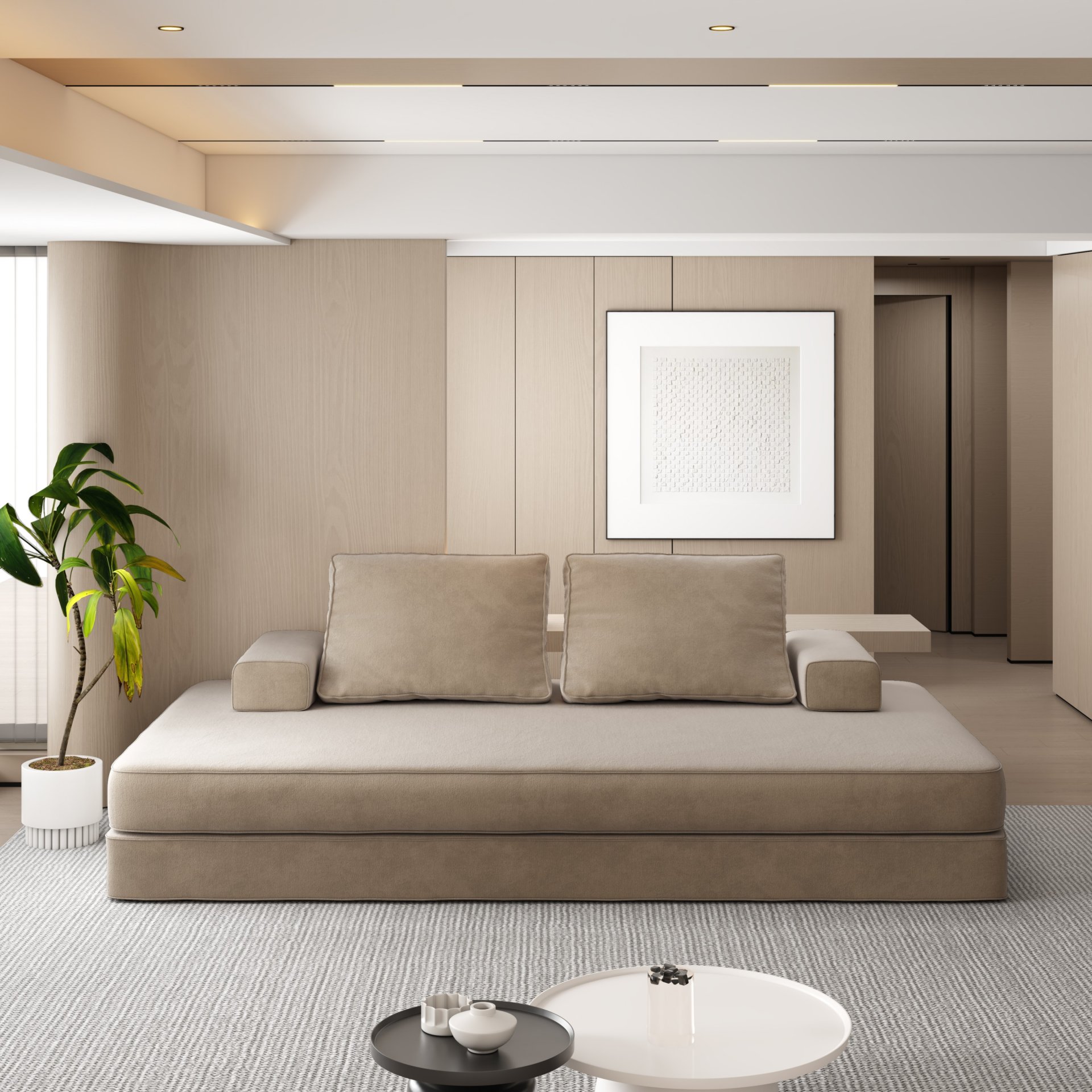 Multifunctional Convertible Sofa Bed With 2 Tumbler Backrests And 2 Pillows, Diy Modern Upholstered Couch - Camel - Image 2