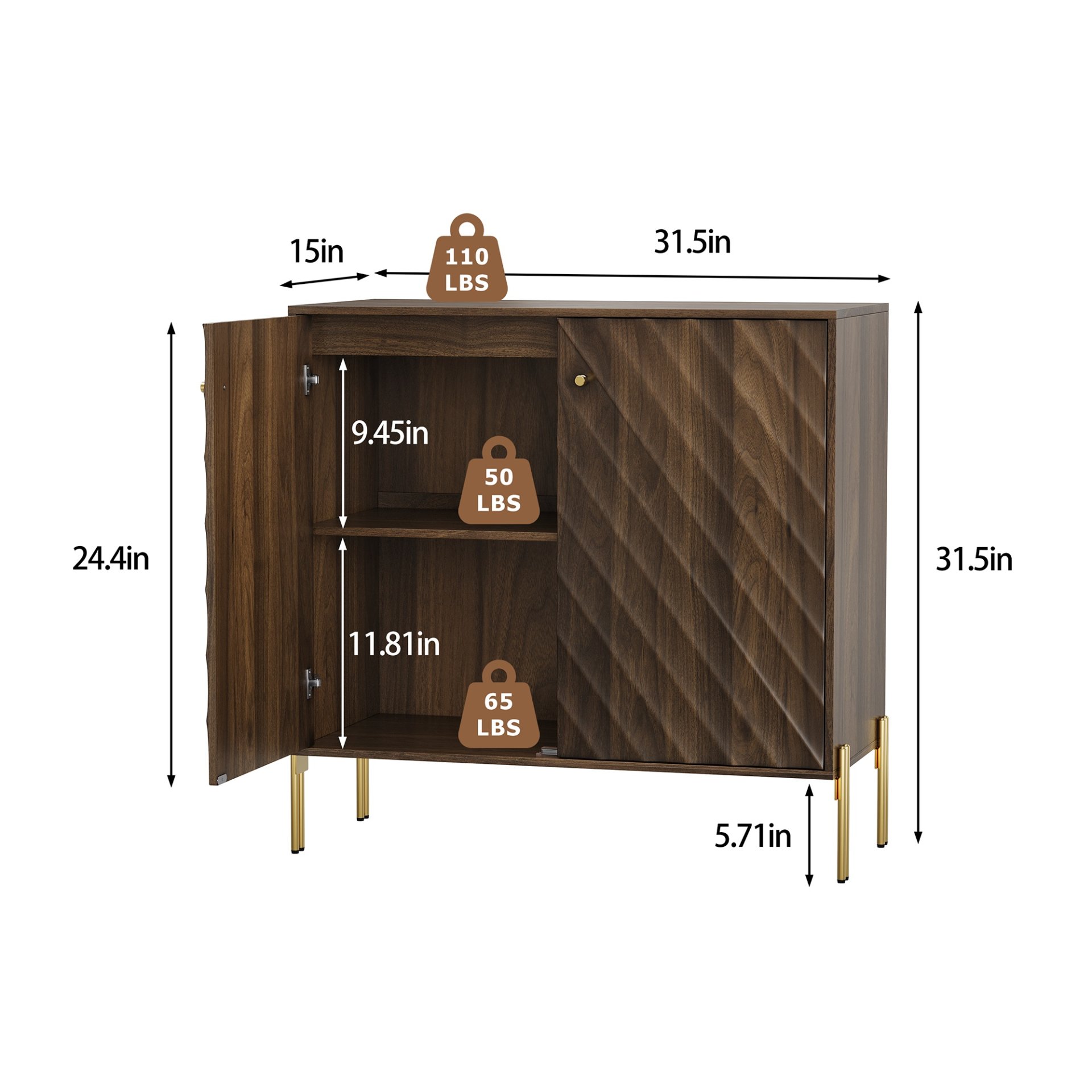 Sideboard Buffet With Storage For Living Room - Walnut - Image 3