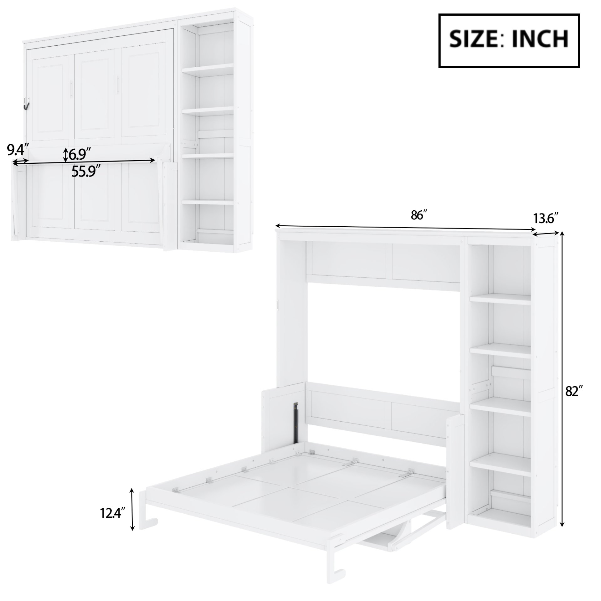 Full Size Murphy Bed & Desk And Bookshelf - White - Image 3