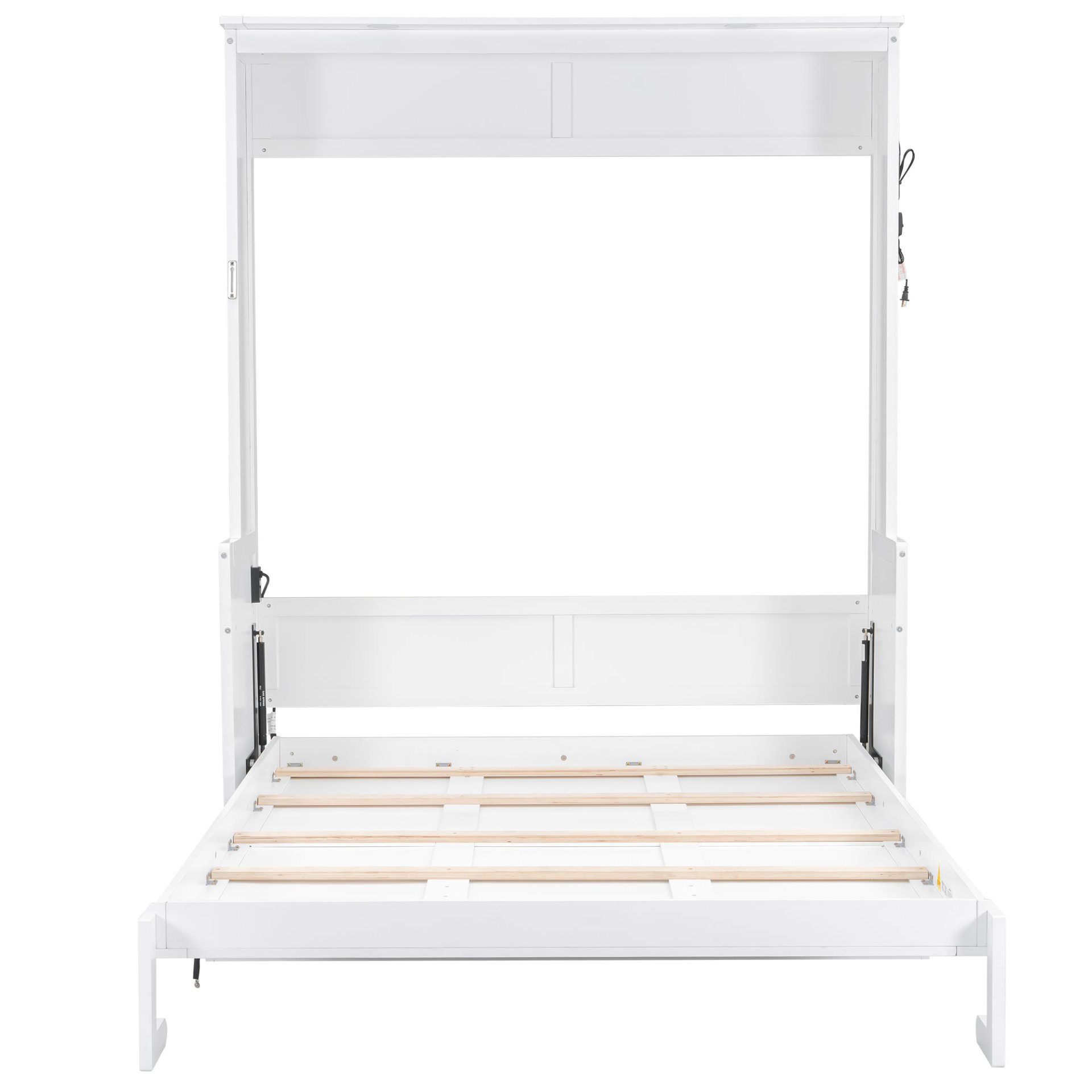 Queen Size Murphy Bed With Desk, LED Lights & USB Charging Station - White - Image 18