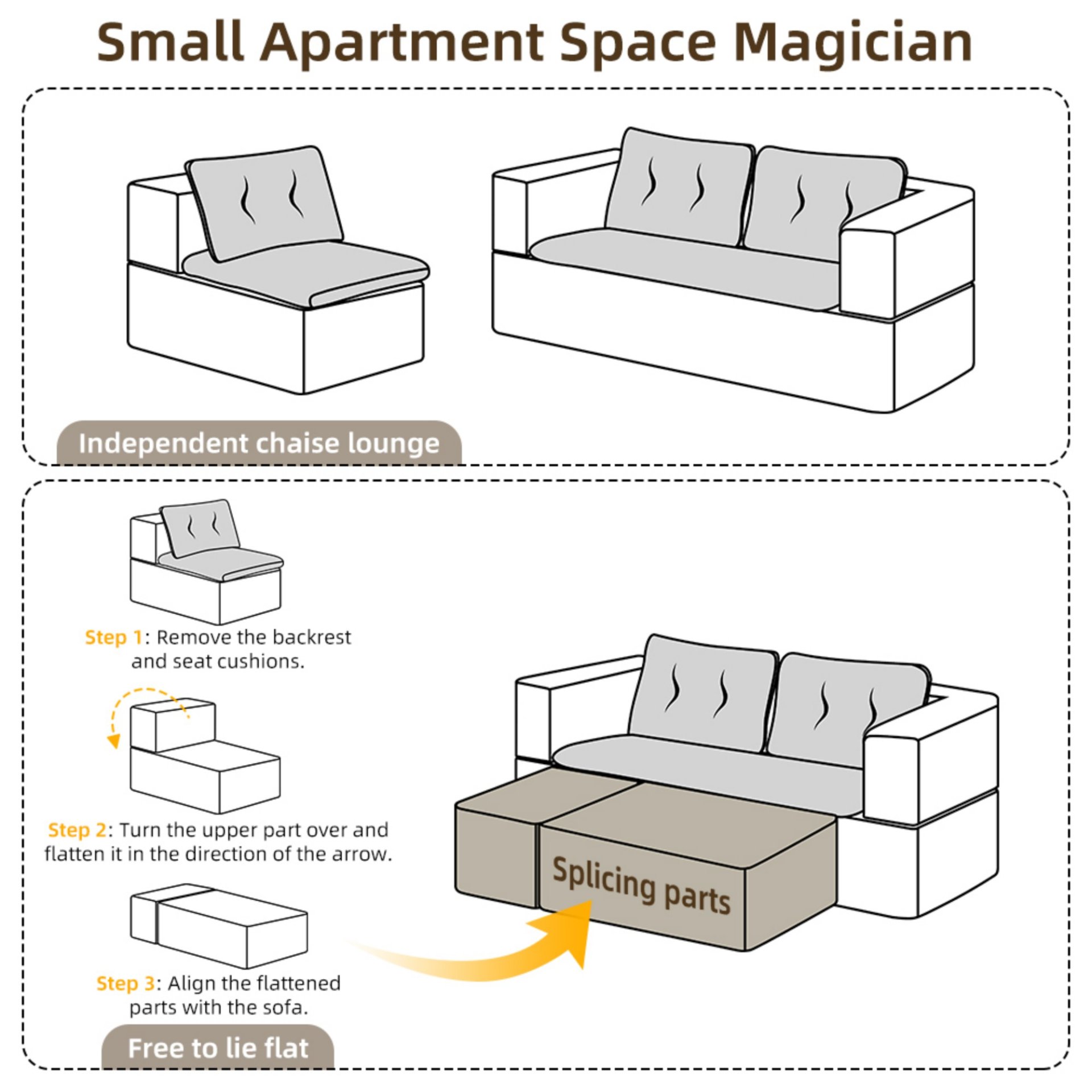 Multi Functional Sectional Sofa Bed With Independent Chaise Lounge And Functional Blanket - Beige - Image 21