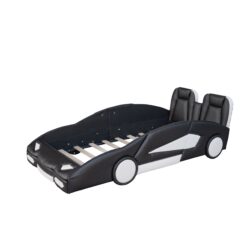 Race Car Shaped Twin Platform Bed With Wheels - Black