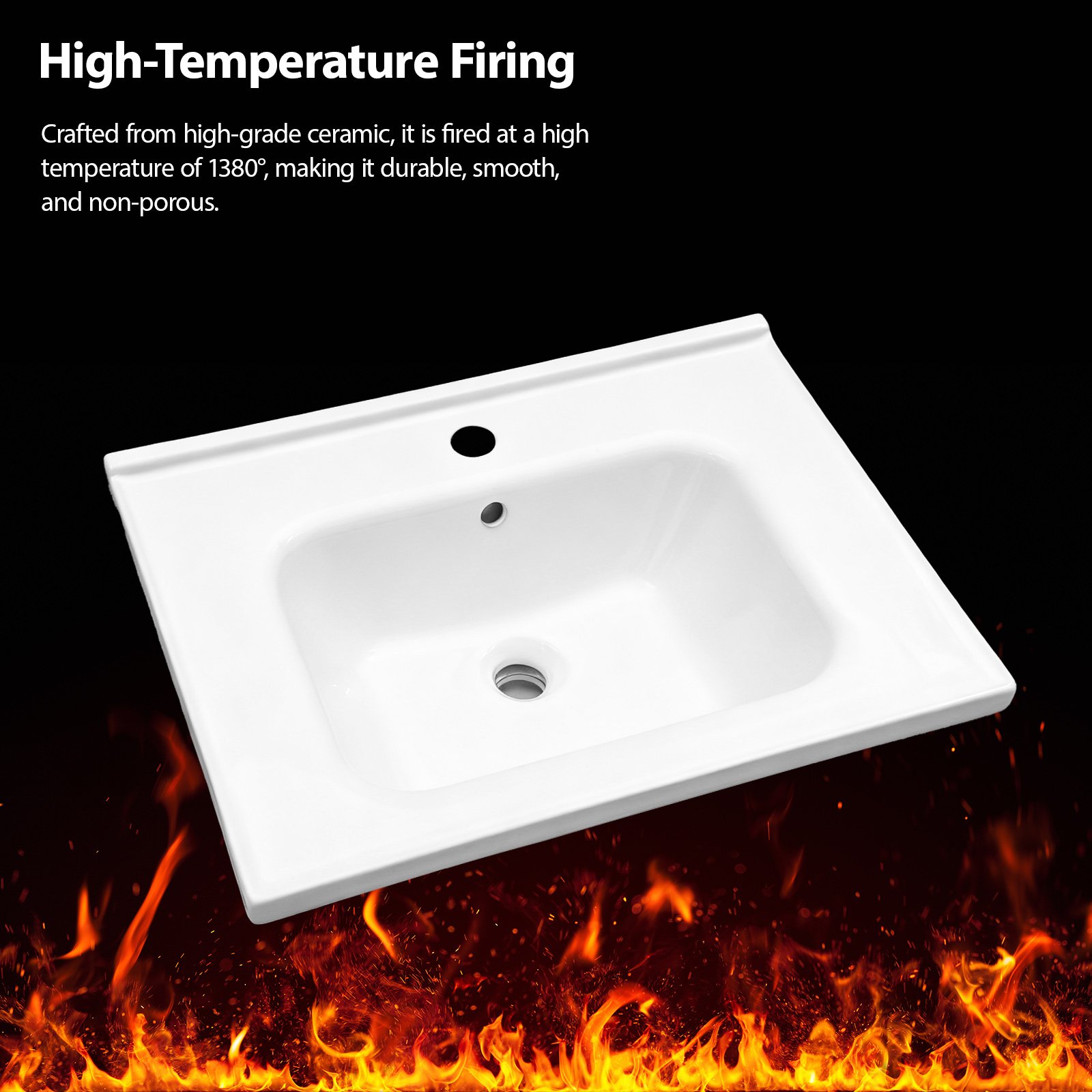 Rectangular Single Vanity Top With 1 Faucet Hole And Overflow Ceramic - White - Image 7