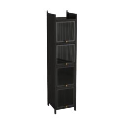 4 Tier Glass Door Cabinet With 5 Tier Storage For Entryway Living Room - Black