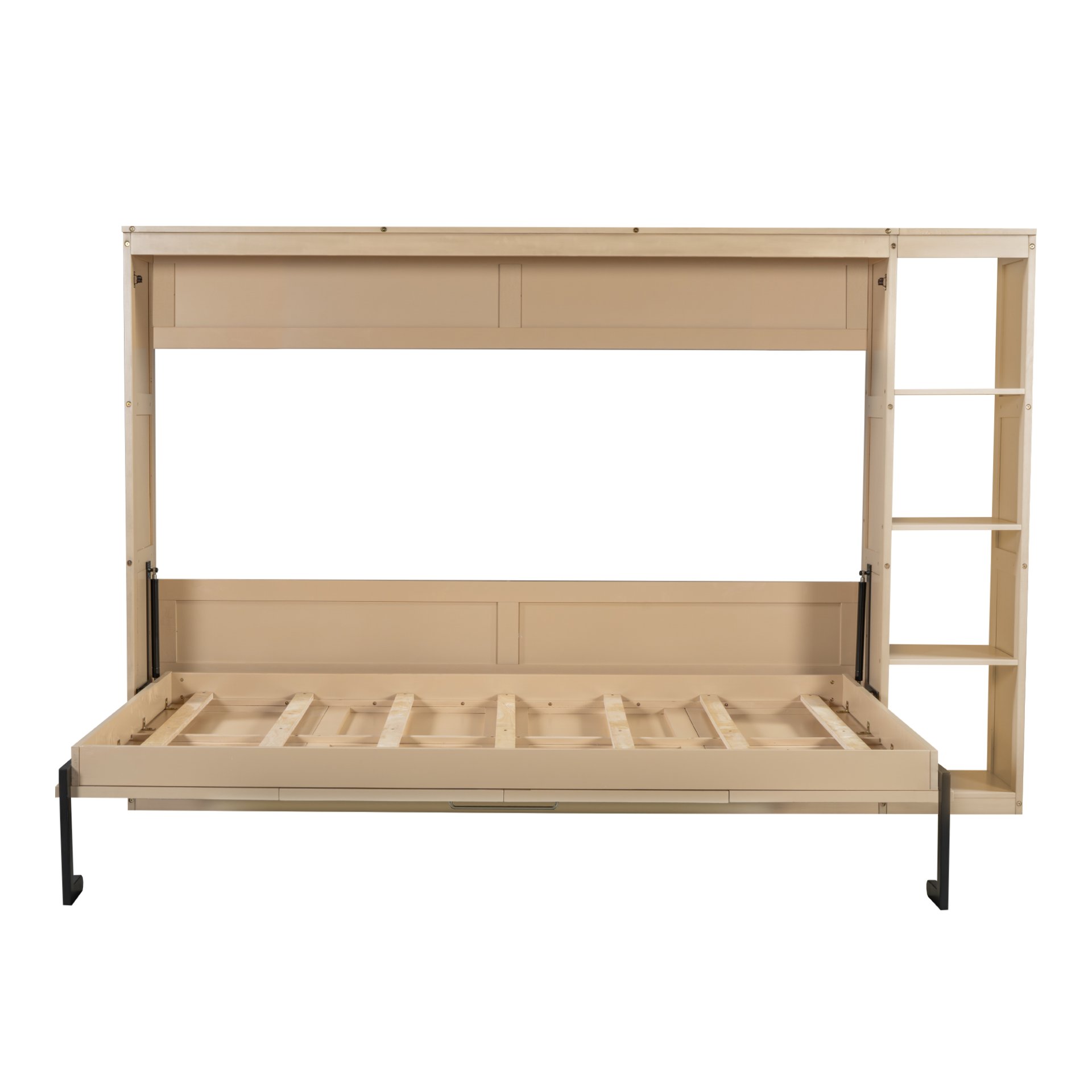 Full Size Murphy Bed With Bookshelf And Storage - Natural - Image 13