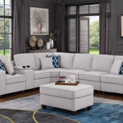 Sam - Sectional Sofa With Ottoman - Light Gray