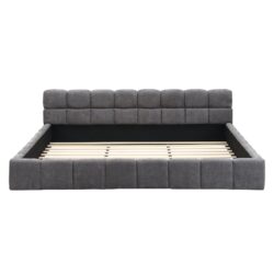 King Upholstered Bed With Checkerboard Design - Gray