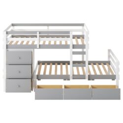 Twin Over Twin Loft Bunk Bed With Drawers And Ladder - Gray