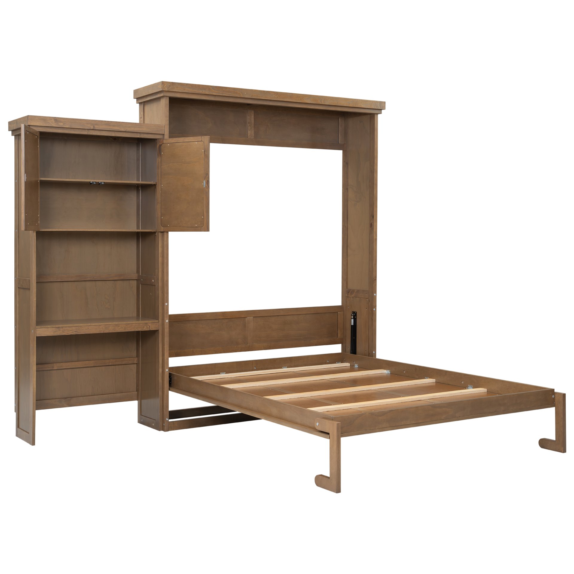 Queen Size Murphy Bed With Louvered Design And Multiple Storage Shelves - Wood - Image 12