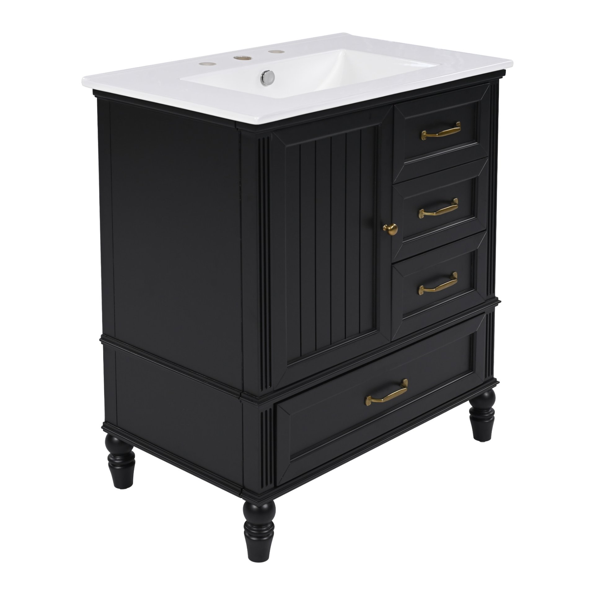 30" Bathroom Vanity With Sink, Cabinet With Door & 3 Drawers - Black - Image 18
