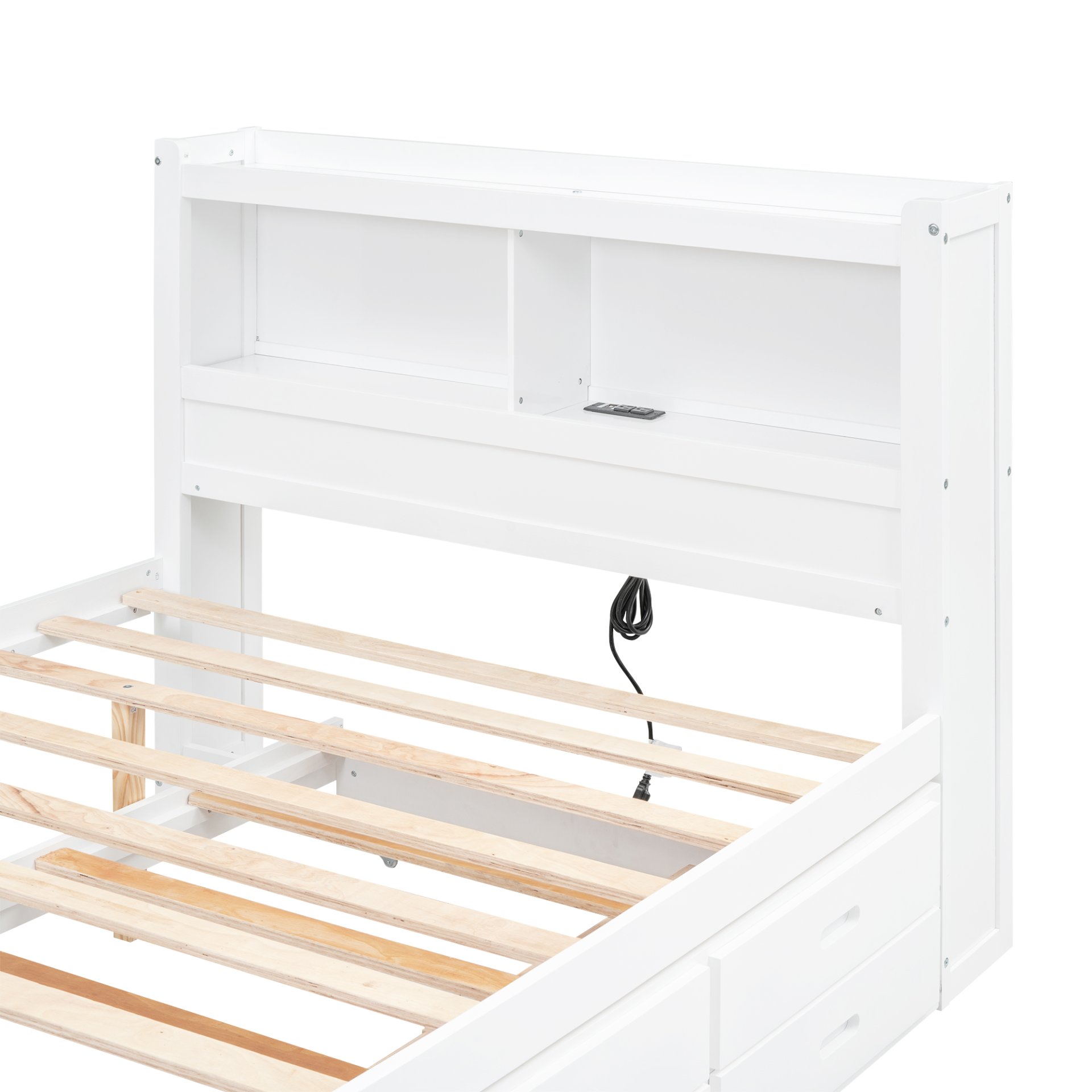 Full Size Platform Bed With Trundle, Drawers, USB Ports And Built In Shelves - White - Image 12