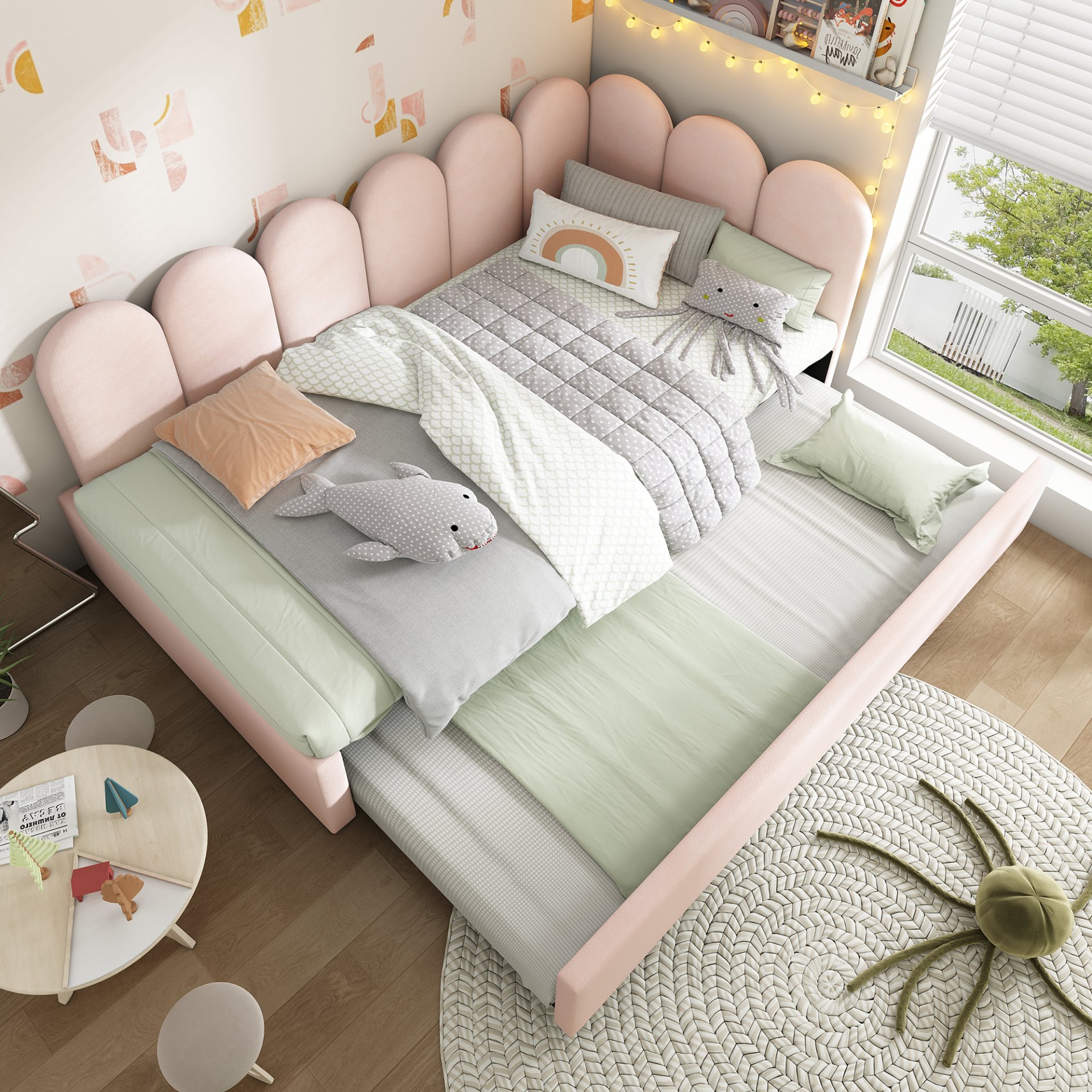 Twin Size Sofa L-Shaped Daybed With Pull Out Twin Bed - Pink - Image 10