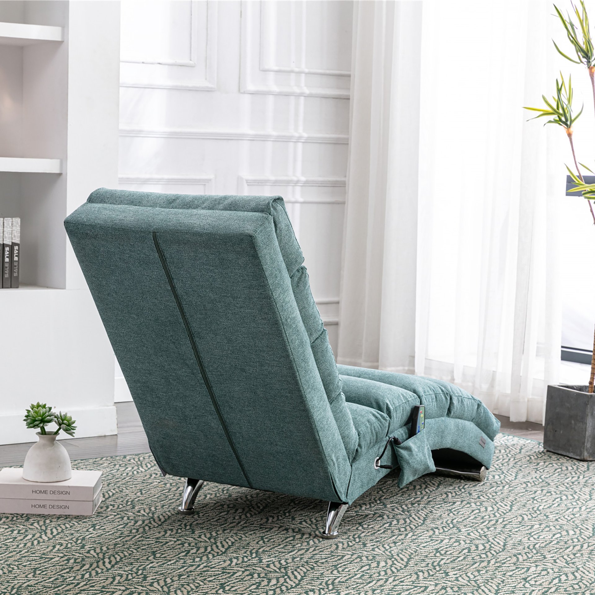 Ergonomic Electric Massage Chaise Lounge With Remote Control, 5 Modes For Relaxation - Teal - Image 7