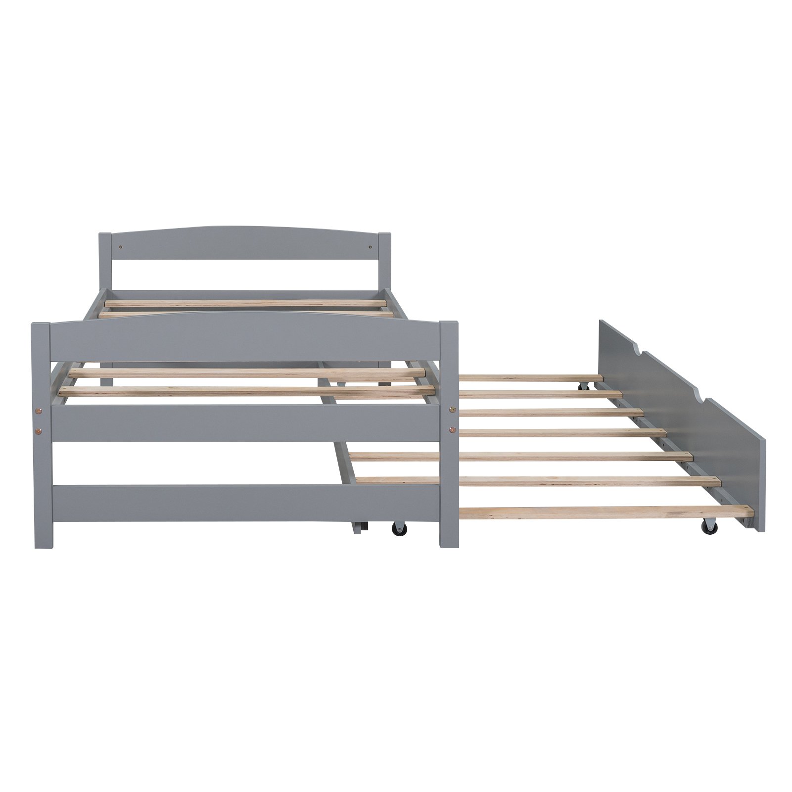 Twin Size Platform Bed With Twin Trundle - Gray - Image 7