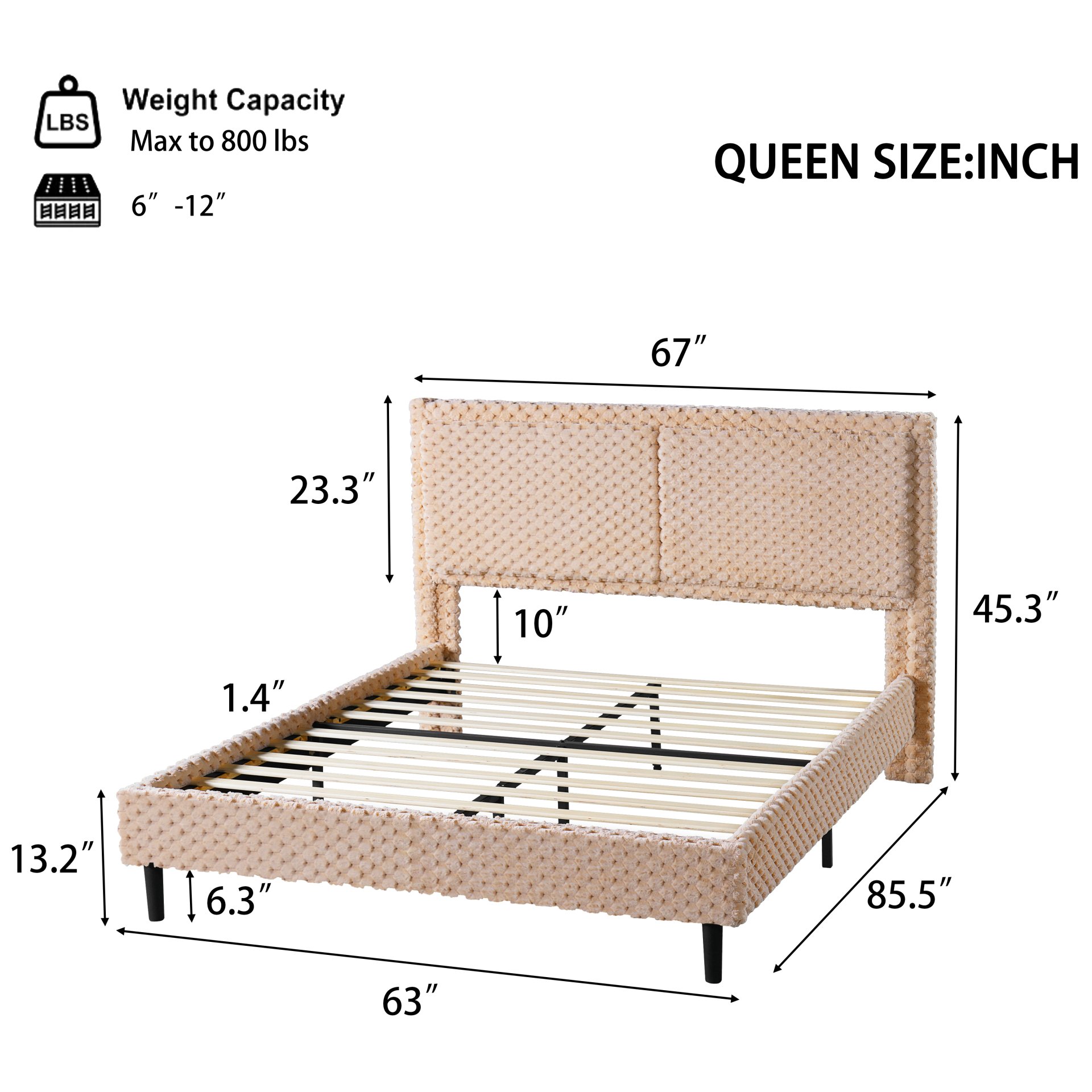 Queen Size With Comfortable Backrest For Bedroom - Camel - Image 3