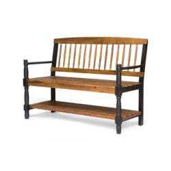 Imperial Slatted Bench With Built In Shelf - Teak / Black