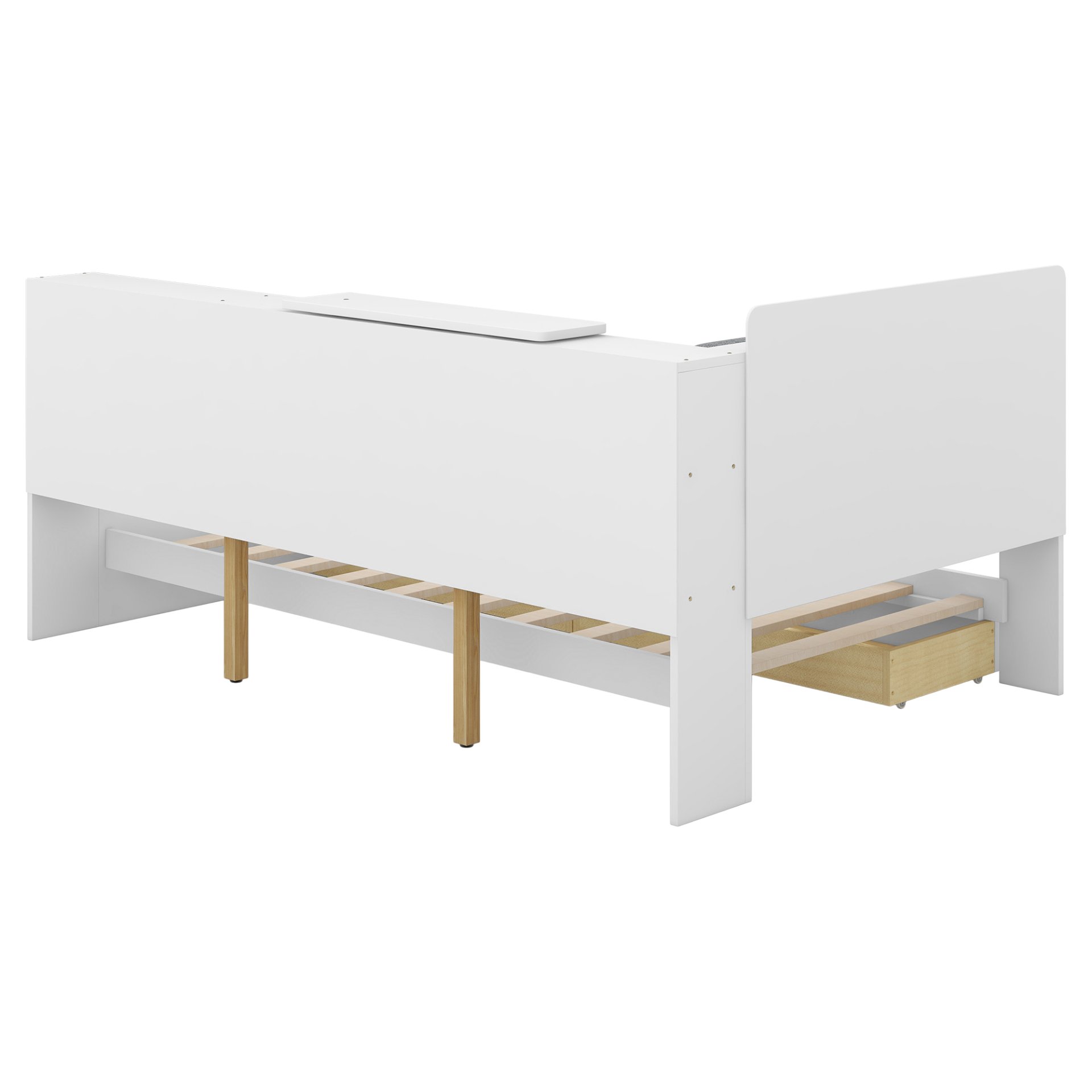 Twin Size Platform Bed With Storage Headboard, Shelves And 2 Drawers - White - Image 11