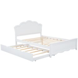 Full Size Platform Bed With Headboard And Twin Trundle - White