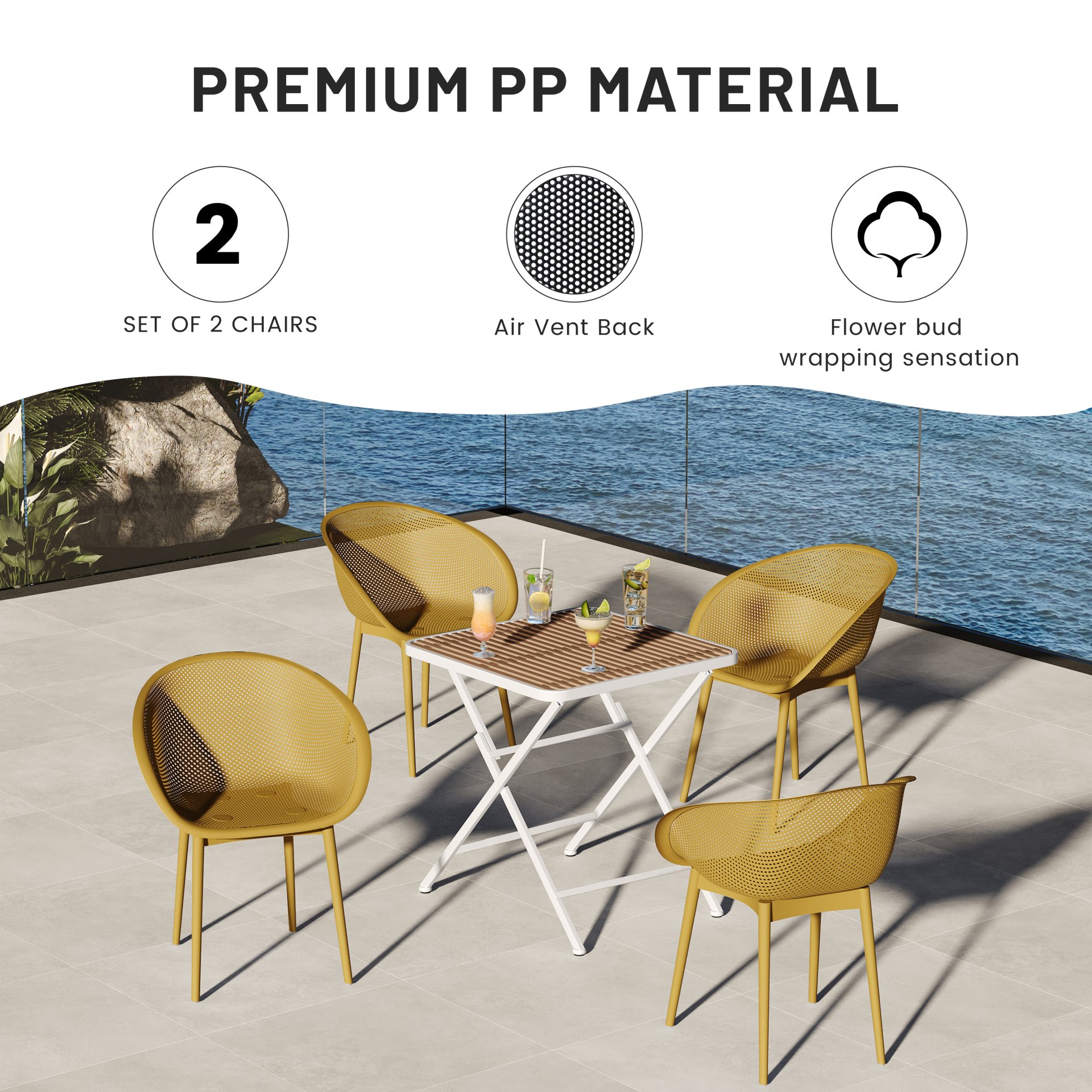 2 Pack Lounge Chair Set With Folding Square Table - Earthy Yellow / Khaki / White - Image 23