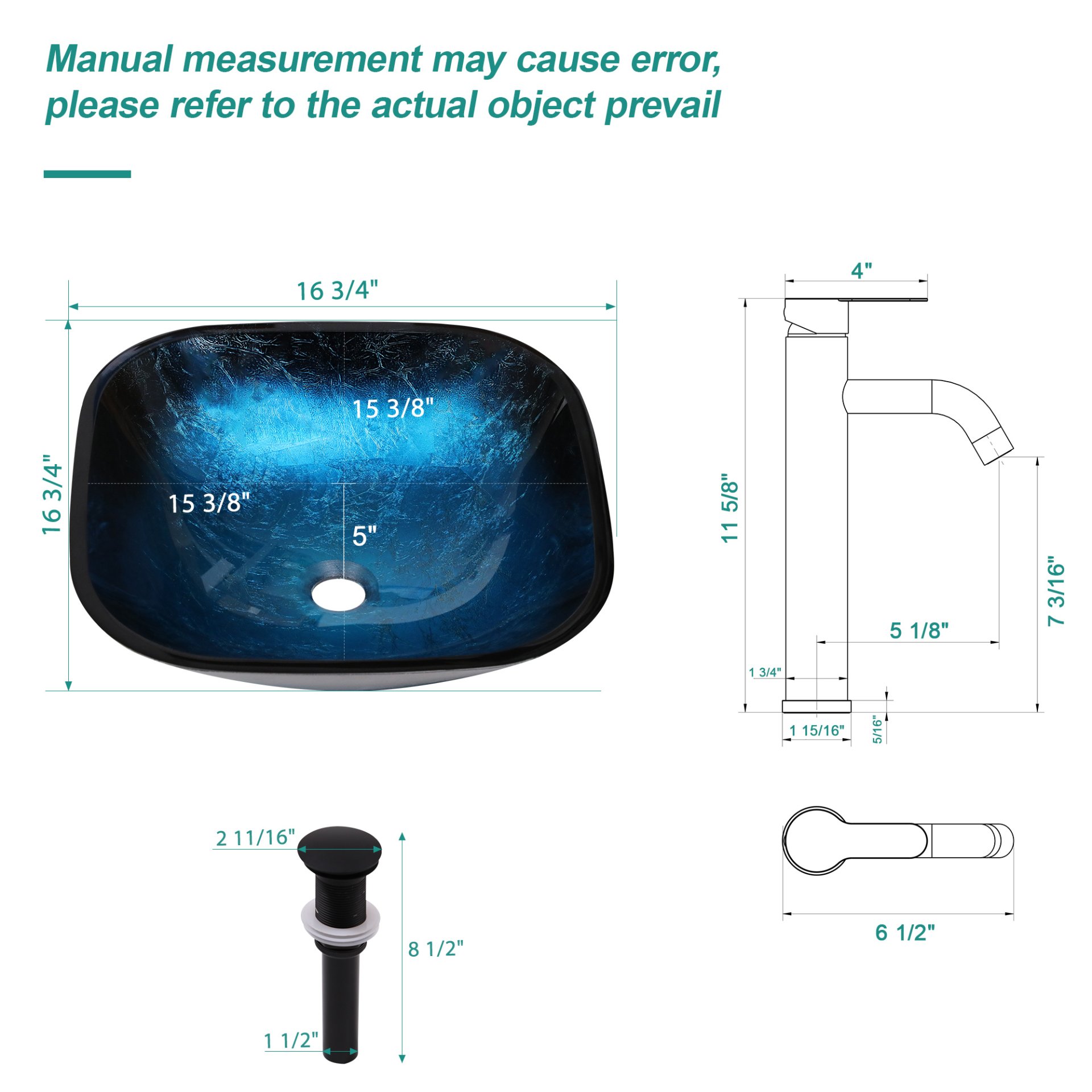 Artistic Vessel Sink With Faucet And Pop Up Drain - Blue - Image 3