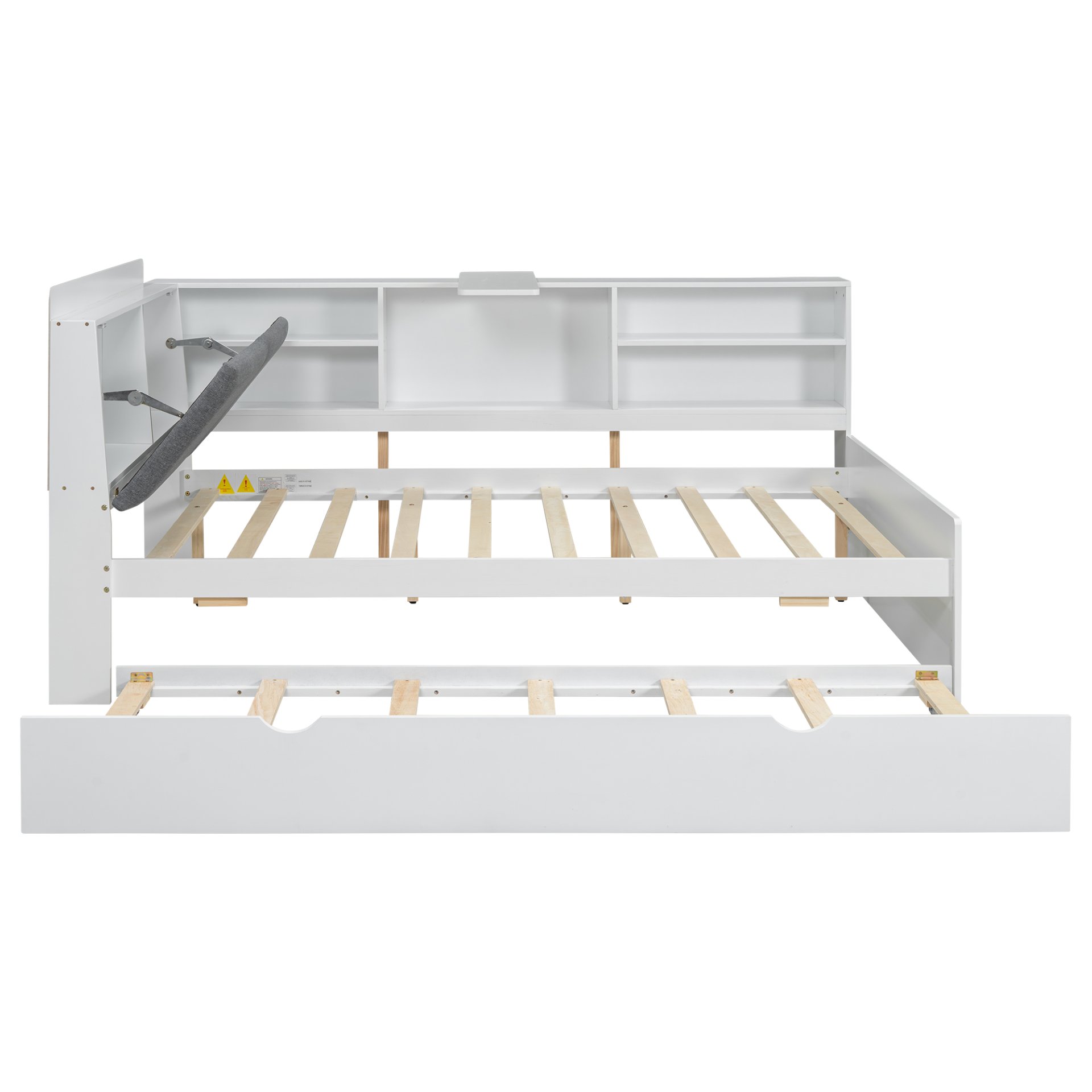 Full Size Platform Bed With Trundle, Shelves, And Storage Headboard - White - Image 14