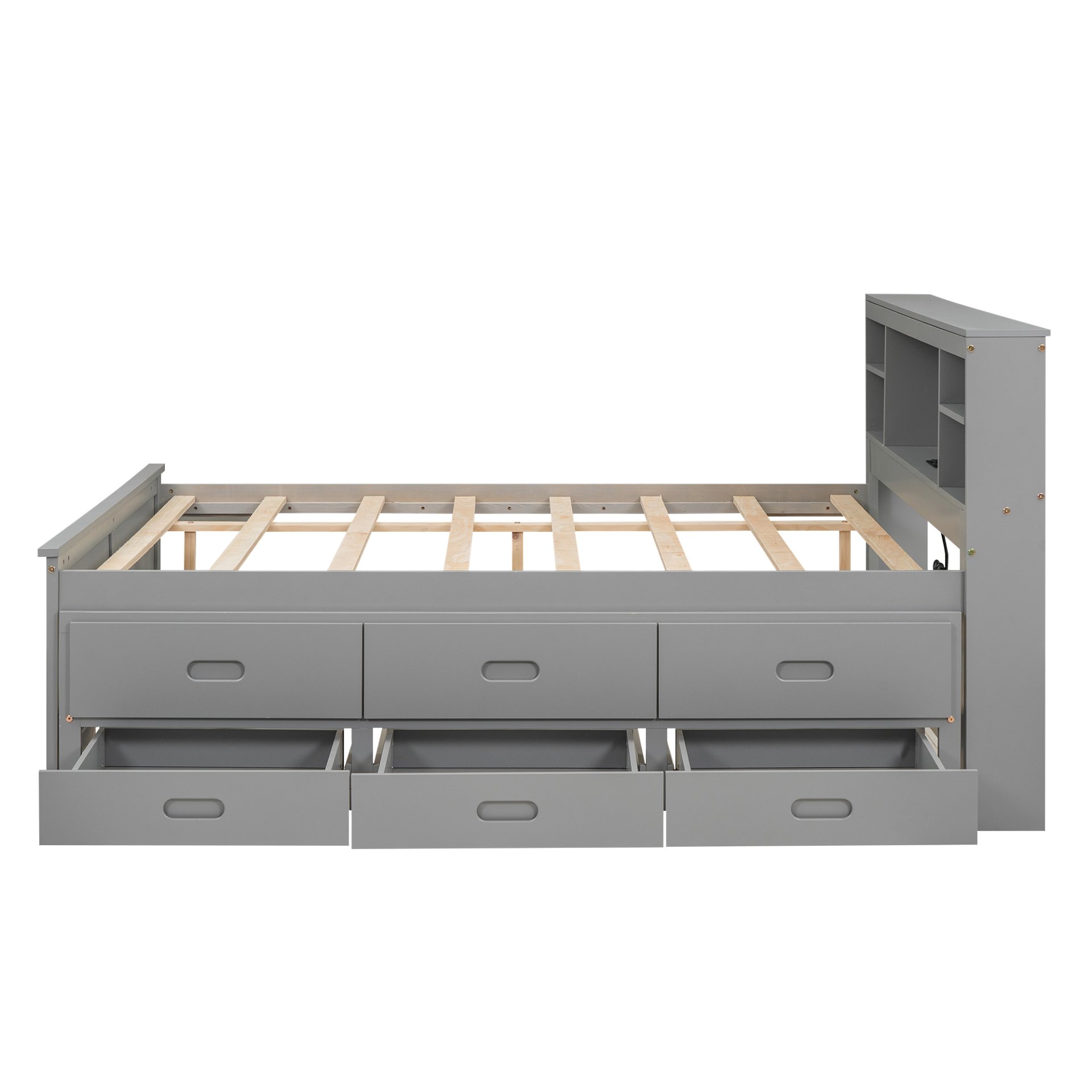 Full Size Platform Bed With Storage Headboard, USB Ports, Twin Trundle, 3 Drawers Construction - Gray - Image 15