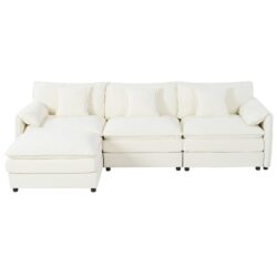 Modular Sectional Sofa Oversized Deep Seat L Shaped Couch Set With Movable Ottoman Beige