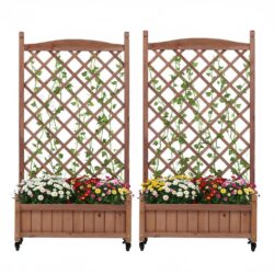 Raised Garden Bed With Trellis 2 Pack, Outdoor Planter Box & Plant Stand With Climbing Racks - Brown