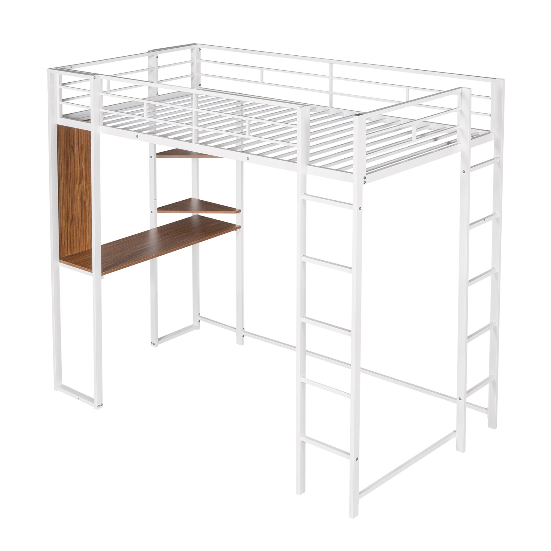 Hearth & Haven - Twin Metal Loft Bed With 2 Shelves And One Desk - White - Image 5