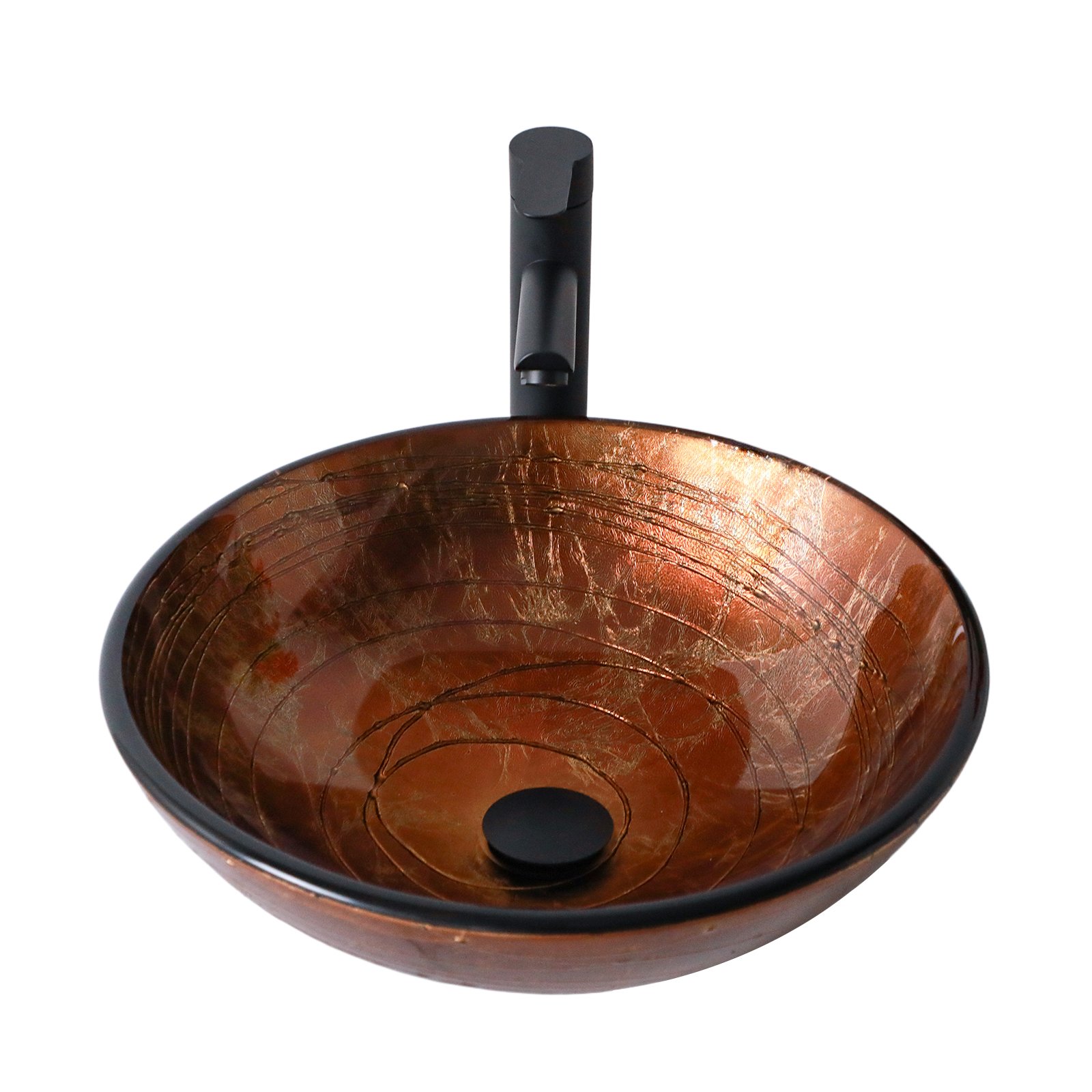 Vessel Bathroom Sink With Pop Up Drain, Round Bowl For Vanity Smooth - Brown - Image 10