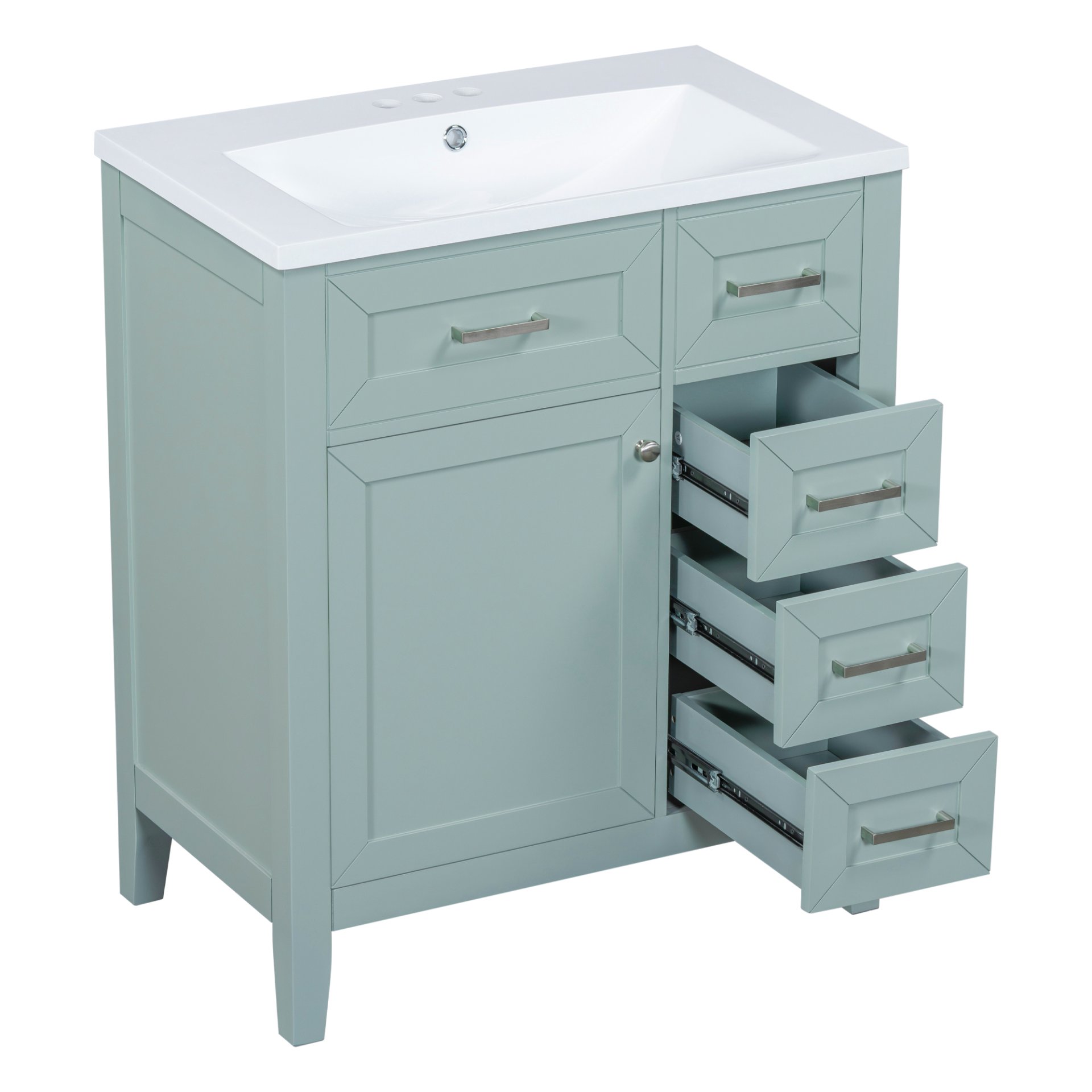 30" Bathroom Vanity With Sink Combo, Bathroom Cabinet With Drawers - Green - Image 10